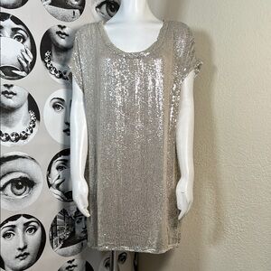 Diane Von Furstenberg Champagne Sparkle Short Sleeve Sequin Dress, Sz 4 🪩